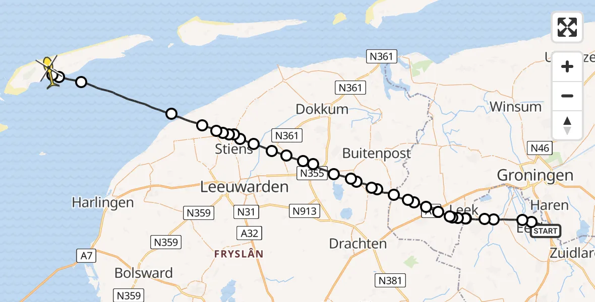 Routekaart van de vlucht: Ambulanceheli naar Baaiduinen, Vosbergerlaan