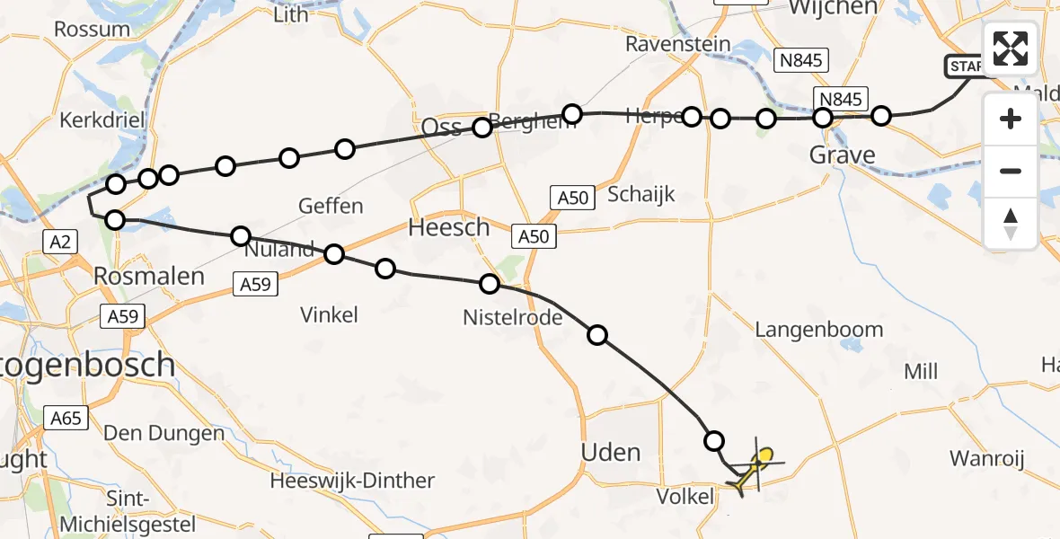 Routekaart van de vlucht: Lifeliner 3 naar Vliegbasis Volkel, Meeuwenven