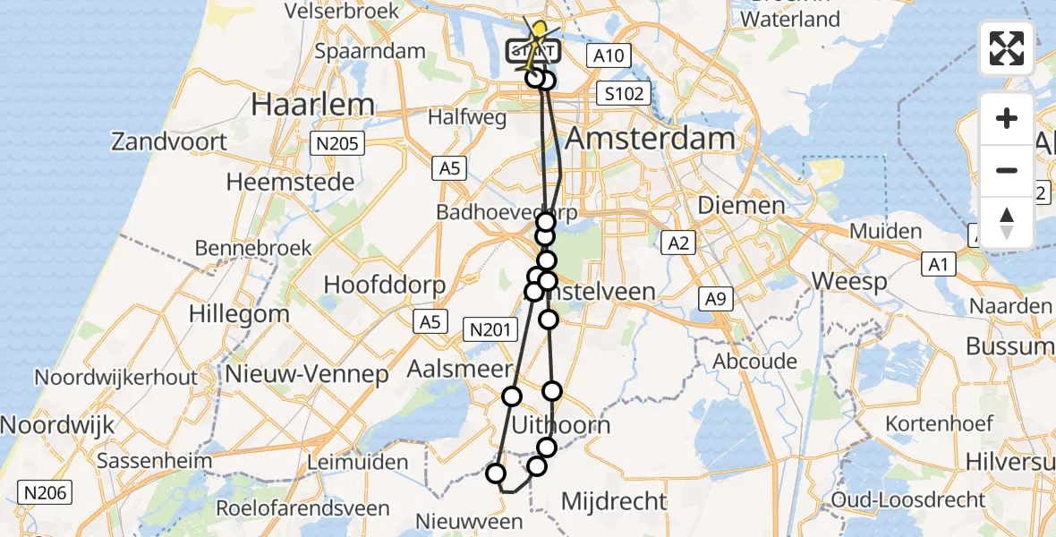 Routekaart van de vlucht: Lifeliner 1 naar Amsterdam Heliport, Maltaweg