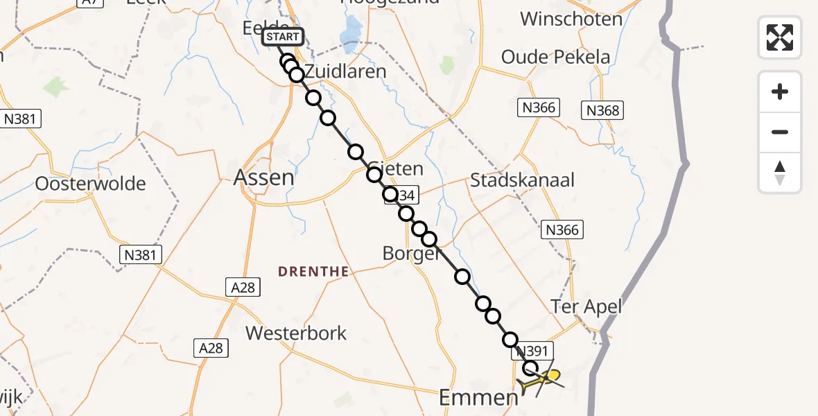 Routekaart van de vlucht: Lifeliner 4 naar Emmer-Compascuum, Homsteeg