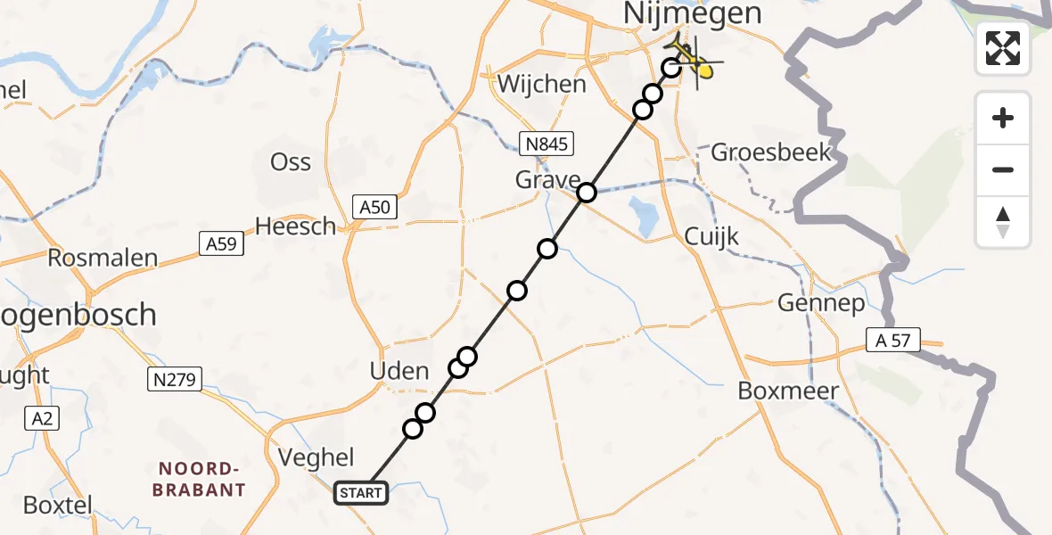 Routekaart van de vlucht: Lifeliner 2 naar Radboud Universitair Medisch Centrum, Voorbolst