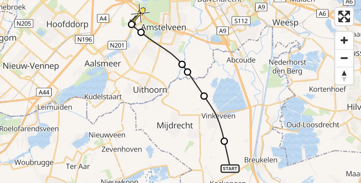 Routekaart van de vlucht: Politieheli naar Schiphol, Portengense Zuwe