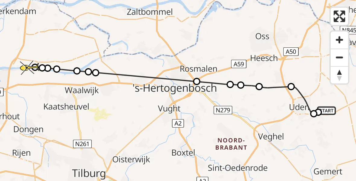 Routekaart van de vlucht: Politiehelikopter naar Waspik, Venstraat