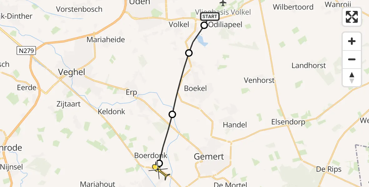 Routekaart van de vlucht: Lifeliner 3 naar Beek en Donk, Oosterheidestraat
