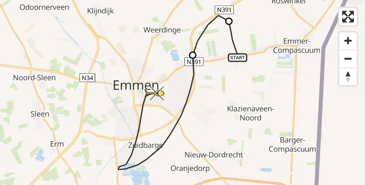 Routekaart van de vlucht: Lifeliner 4 naar Emmen, Kanaal A Zuidzijde