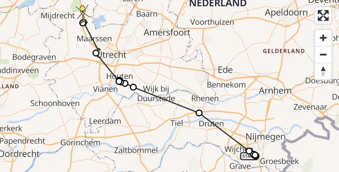 Routekaart van de vlucht: Politieheli naar Nieuwer Ter Aa, Stadbroekseweg