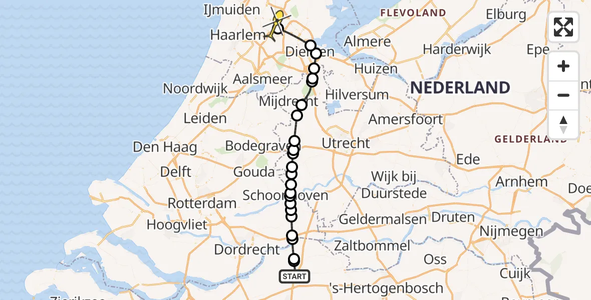 Routekaart van de vlucht: Lifeliner 1 naar Amsterdam Heliport, Kerkstraat