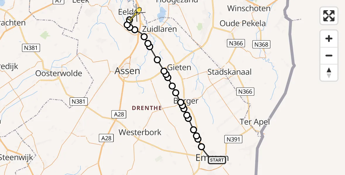 Routekaart van de vlucht: Lifeliner 4 naar Groningen Airport Eelde, Angelsloërdijk