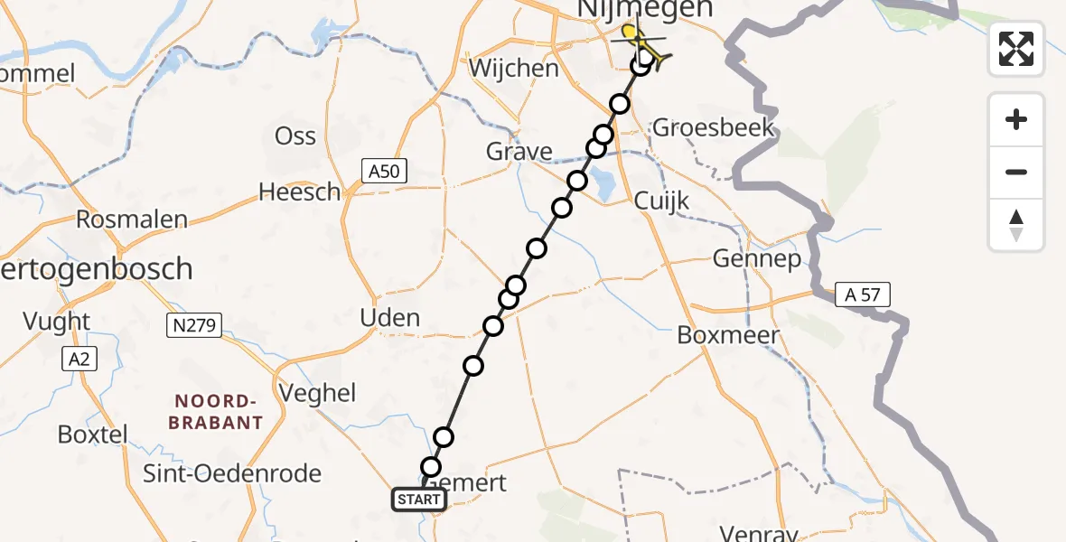 Routekaart van de vlucht: Lifeliner 3 naar Radboud Universitair Medisch Centrum, Putweg