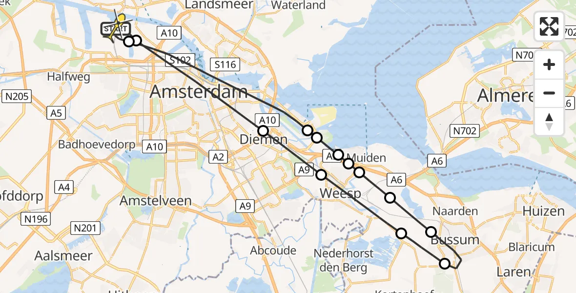 Routekaart van de vlucht: Lifeliner 1 naar Amsterdam Heliport, Kompasweg