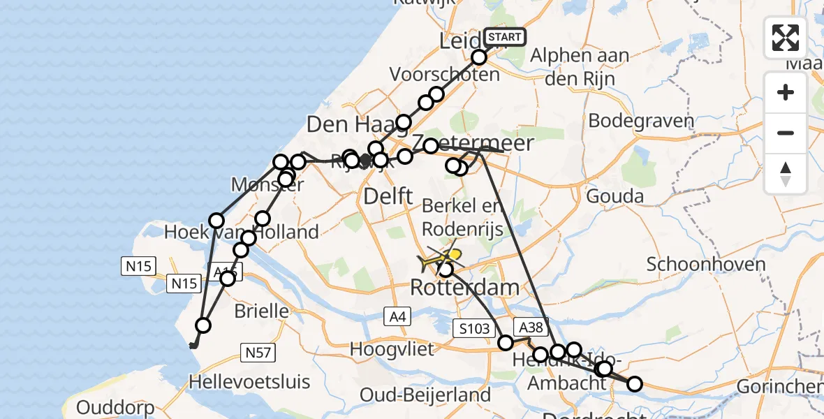 Routekaart van de vlucht: Politieheli naar Rotterdam The Hague Airport, Boerenpad