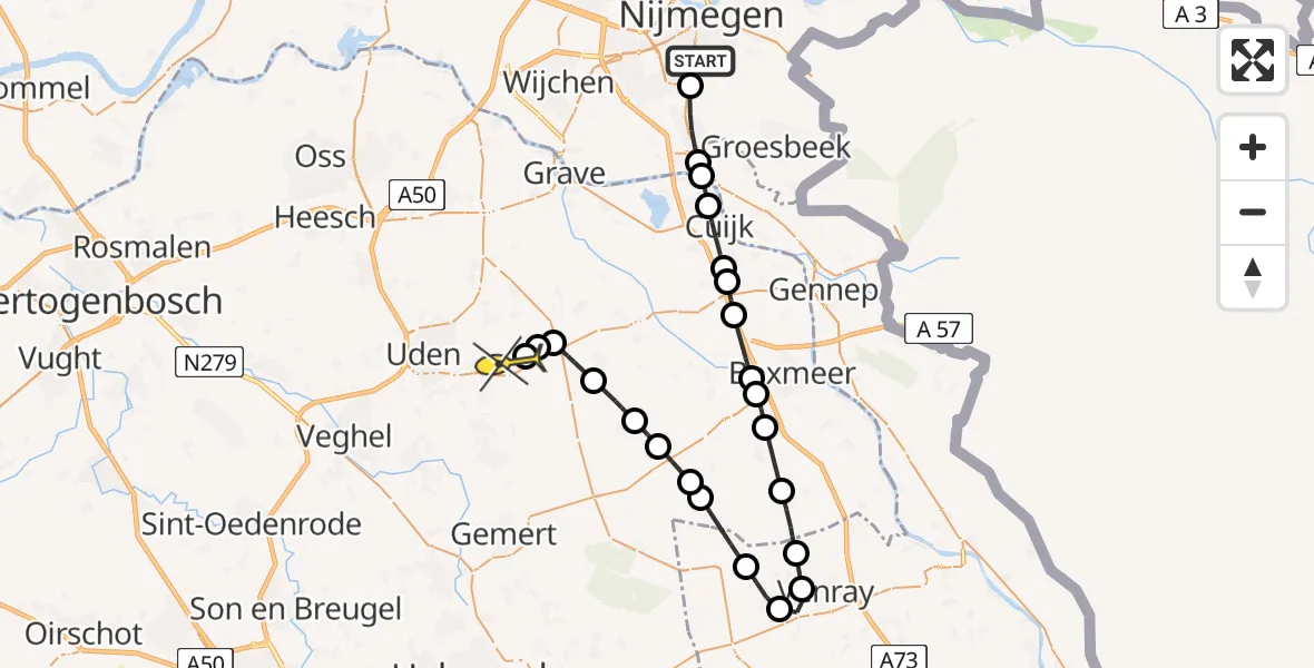 Routekaart van de vlucht: Lifeliner 3 naar Vliegbasis Volkel, St. Annastraat