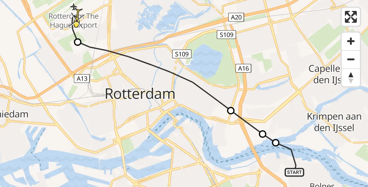 Routekaart van de vlucht: Lifeliner 2 naar Rotterdam The Hague Airport, IJsseldijk