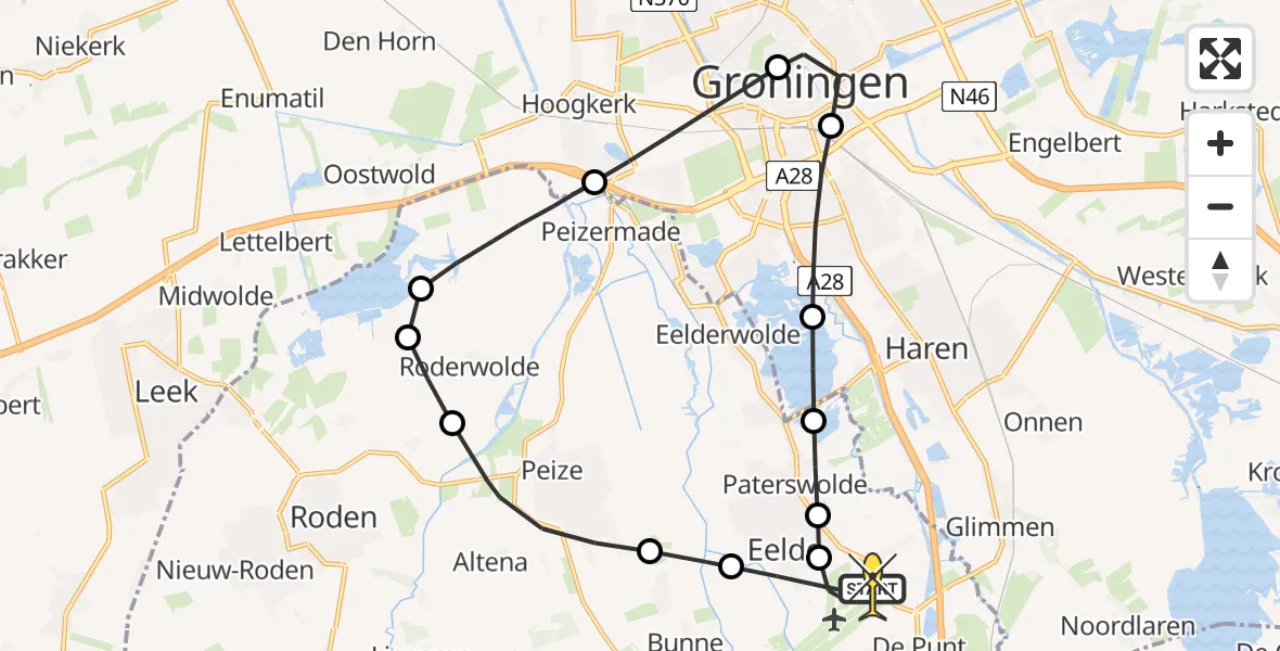 Routekaart van de vlucht: Lifeliner 4 naar Groningen Airport Eelde, Eskampenweg