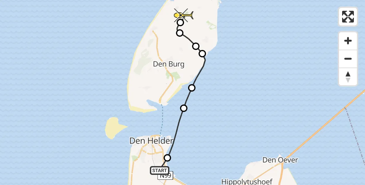 Routekaart van de vlucht: Kustwachthelikopter naar Texel International Airport, Luchthavenweg