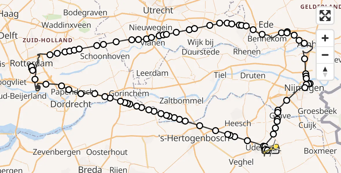 Routekaart van de vlucht: Politieheli naar Vliegbasis Volkel, Zeelandsedijk