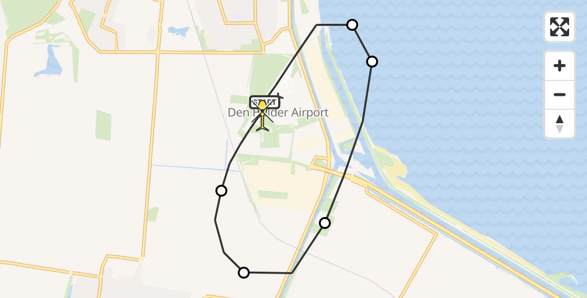 Routekaart van de vlucht: Kustwachthelikopter naar Vliegveld De Kooy, Oostoeverweg