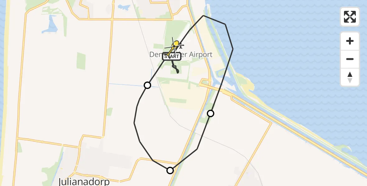 Routekaart van de vlucht: Kustwachthelikopter naar Vliegveld De Kooy, Luchthavenweg