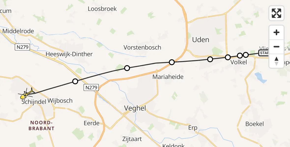 Routekaart van de vlucht: Lifeliner 3 naar Schijndel, Rondweg Volkel