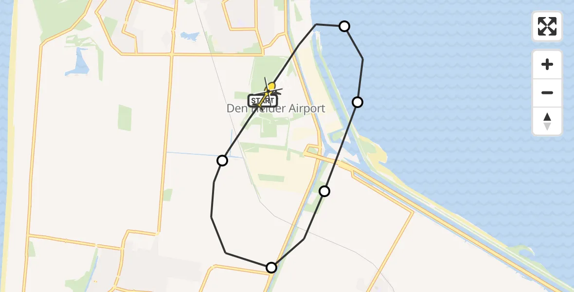 Routekaart van de vlucht: Kustwachthelikopter naar Vliegveld De Kooy, Oostoeverweg