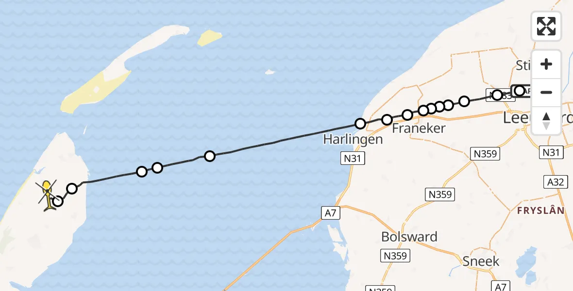 Routekaart van de vlucht: Ambulanceheli naar Texel International Airport, Da Gronemanstrjitte