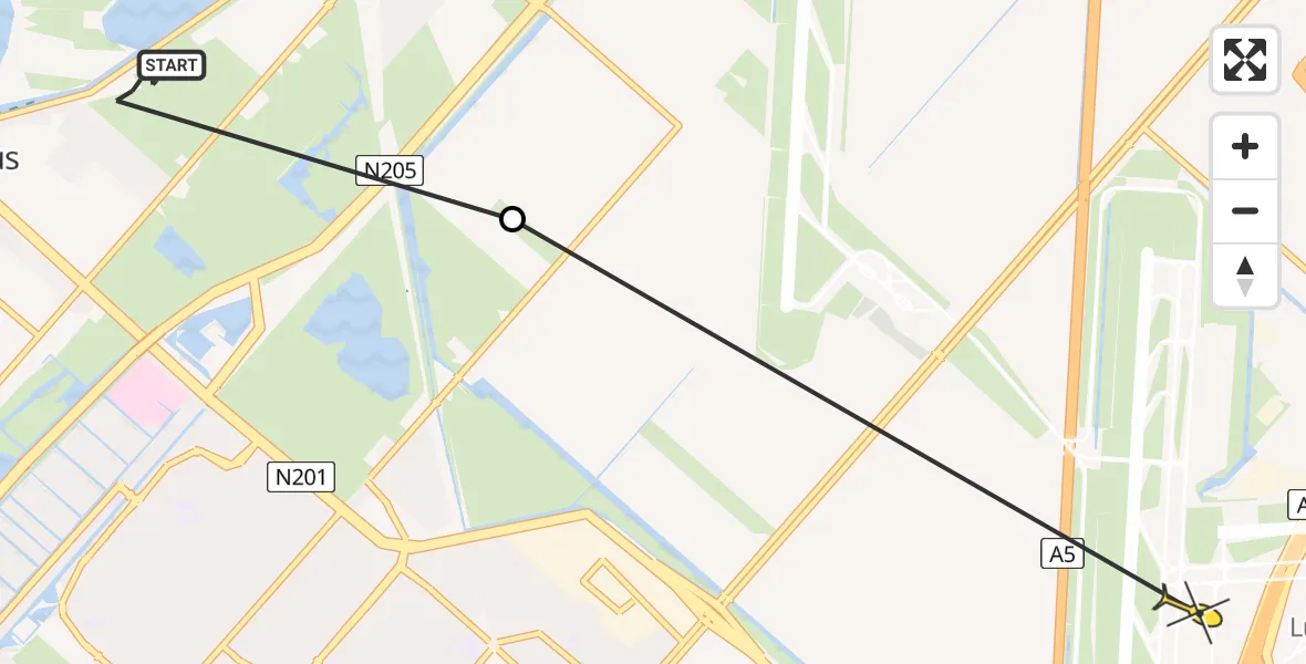 Routekaart van de vlucht: Politieheli naar Luchthaven Schiphol, IJweg