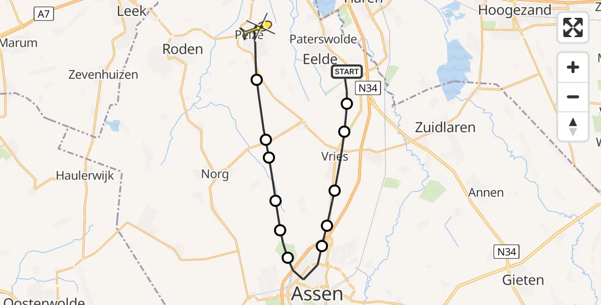 Routekaart van de vlucht: Lifeliner 4 naar Peize, Duinstraat