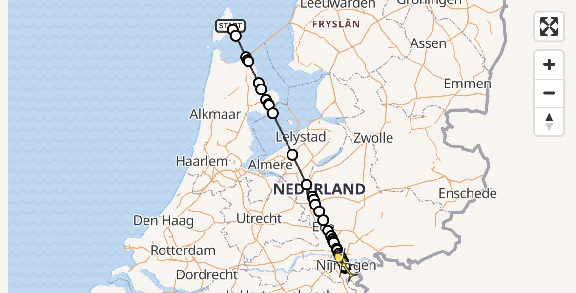 Routekaart van de vlucht: Ambulancehelikopter naar Nijmegen, Lancasterdijk