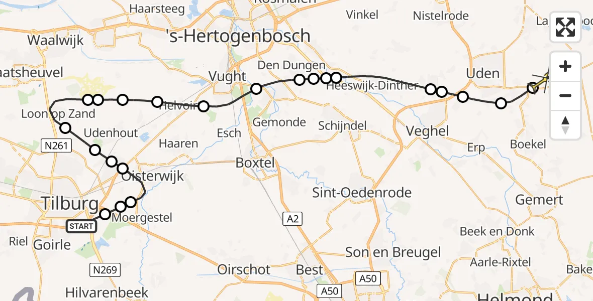 Routekaart van de vlucht: Lifeliner 3 naar Vliegbasis Volkel, Torentjeshoeve