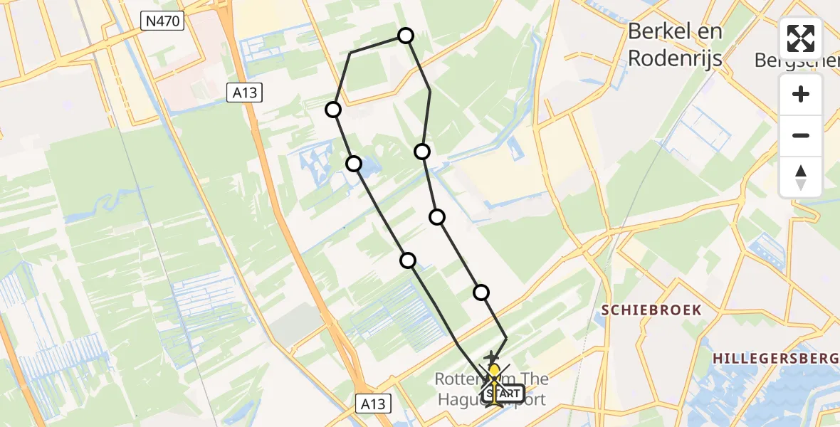 Routekaart van de vlucht: Lifeliner 2 naar Rotterdam The Hague Airport, Schieveense polder