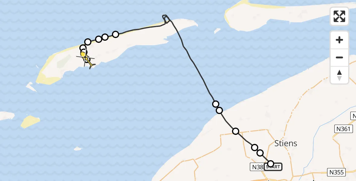 Routekaart van de vlucht: Ambulancehelikopter naar Baaiduinen, Dyksterhuzen