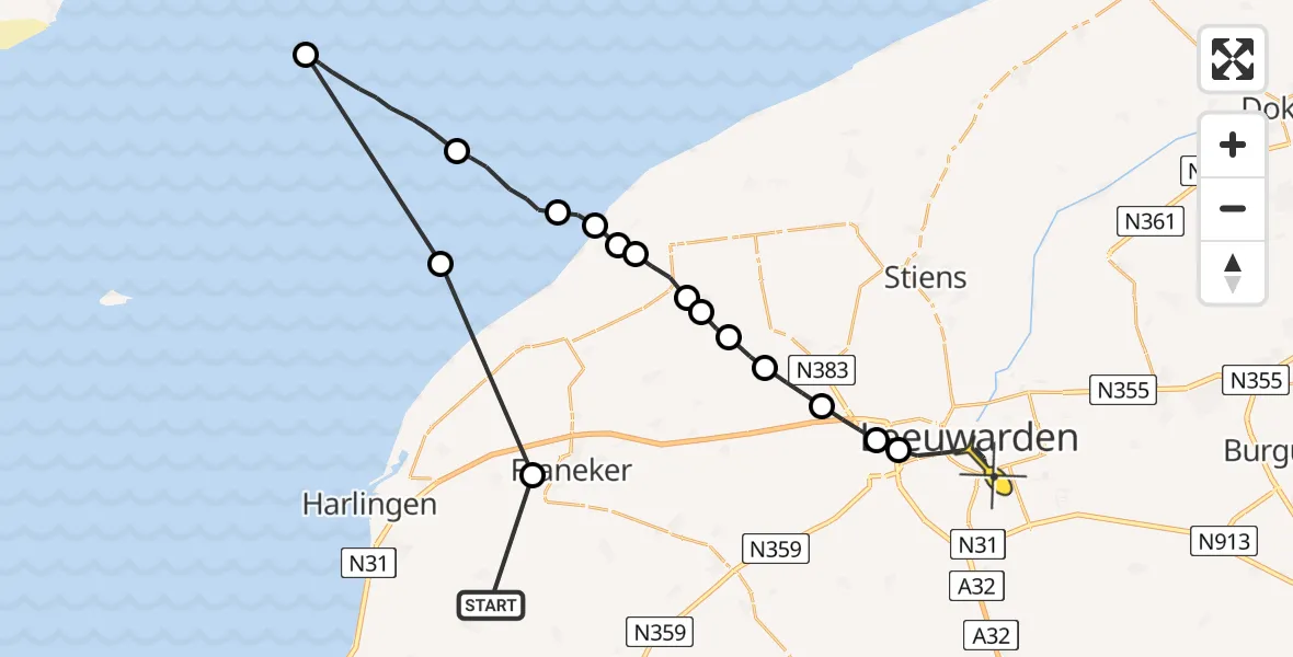 Routekaart van de vlucht: Ambulancehelikopter naar Leeuwarden, Filosofenpad