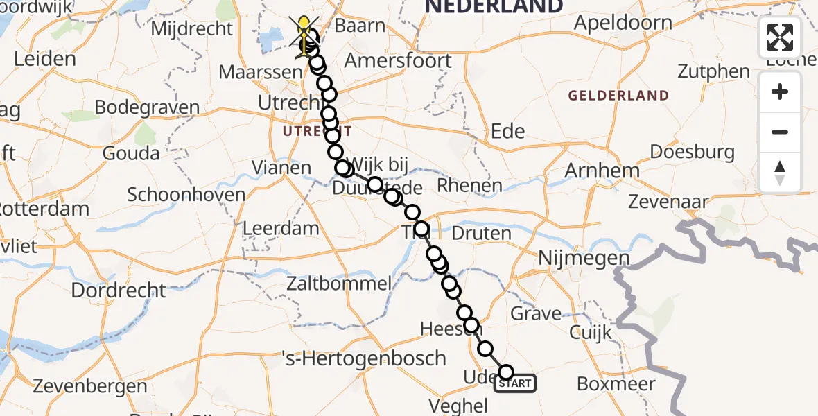 Routekaart van de vlucht: Politiehelikopter naar Vliegveld Hilversum, Zeelandsedijk