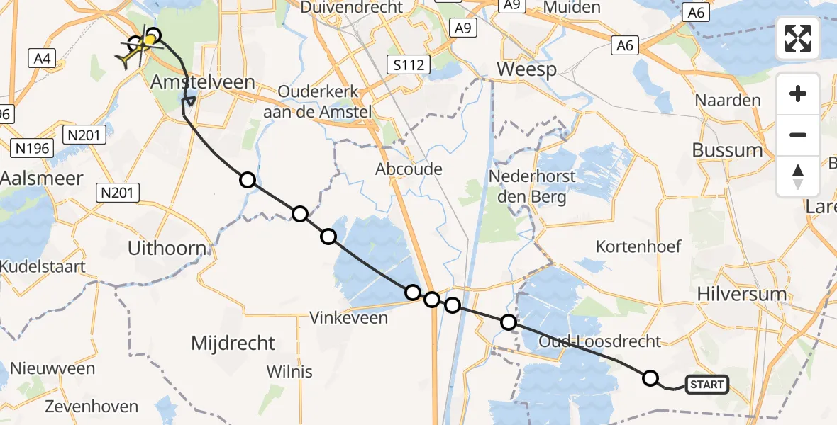 Routekaart van de vlucht: Politiehelikopter naar Schiphol, Rading