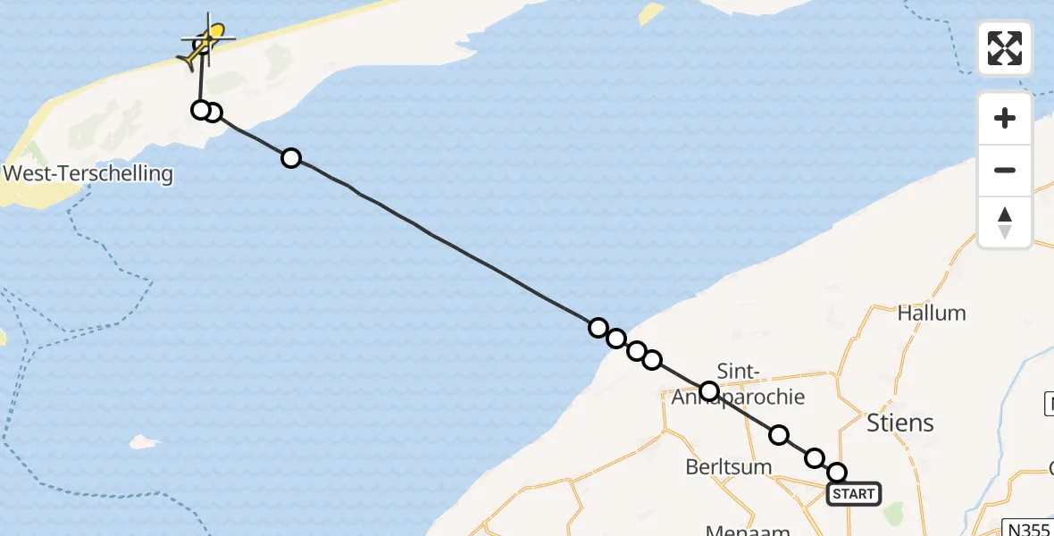 Routekaart van de vlucht: Ambulancehelikopter naar Formerum, Middelseewei