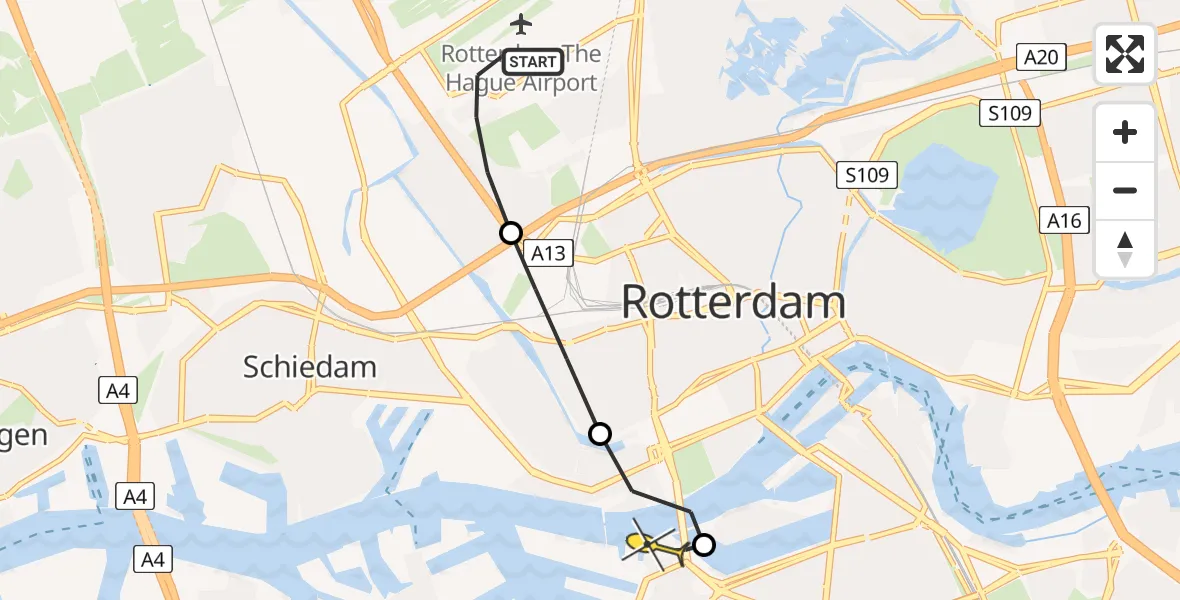 Routekaart van de vlucht: Lifeliner 2 naar Rotterdam, Van der Duijn van Maasdamweg