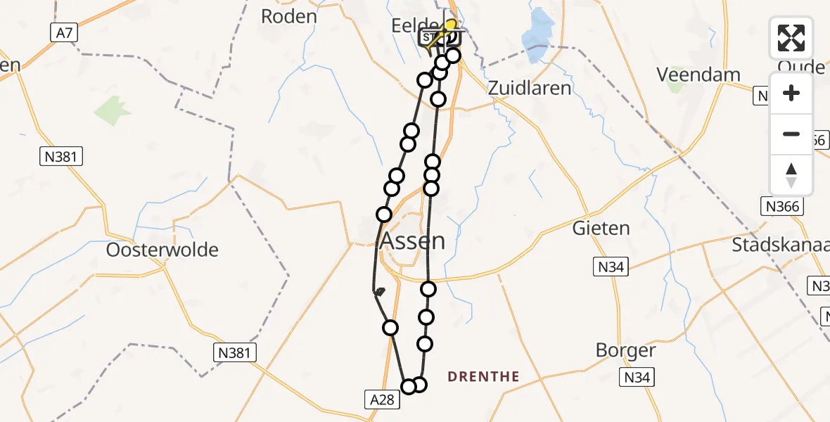 Routekaart van de vlucht: Lifeliner 4 naar Groningen Airport Eelde, Duinstraat