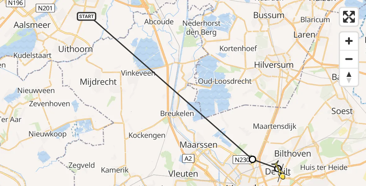 Routekaart van de vlucht: Politieheli naar De Bilt, Middenweg Bovenkerker Polder