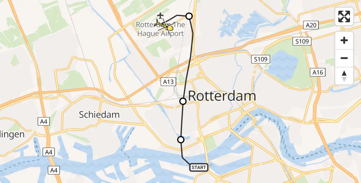 Routekaart van de vlucht: Lifeliner 2 naar Rotterdam The Hague Airport, Willem Buytewechstraat