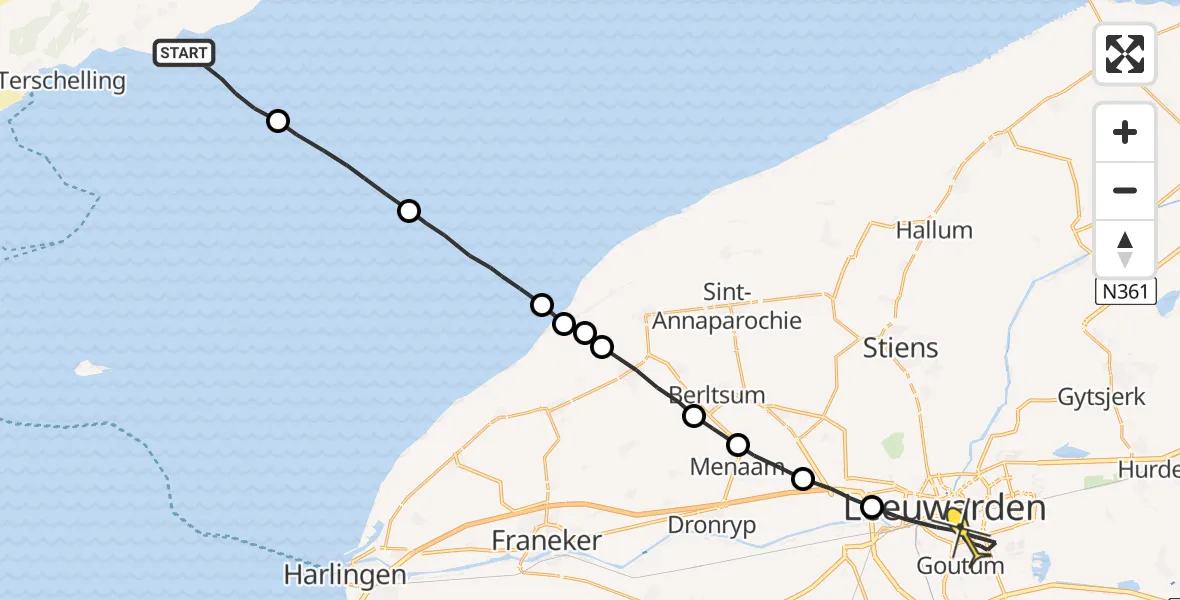 Routekaart van de vlucht: Ambulanceheli naar Leeuwarden, Henri Dunantweg
