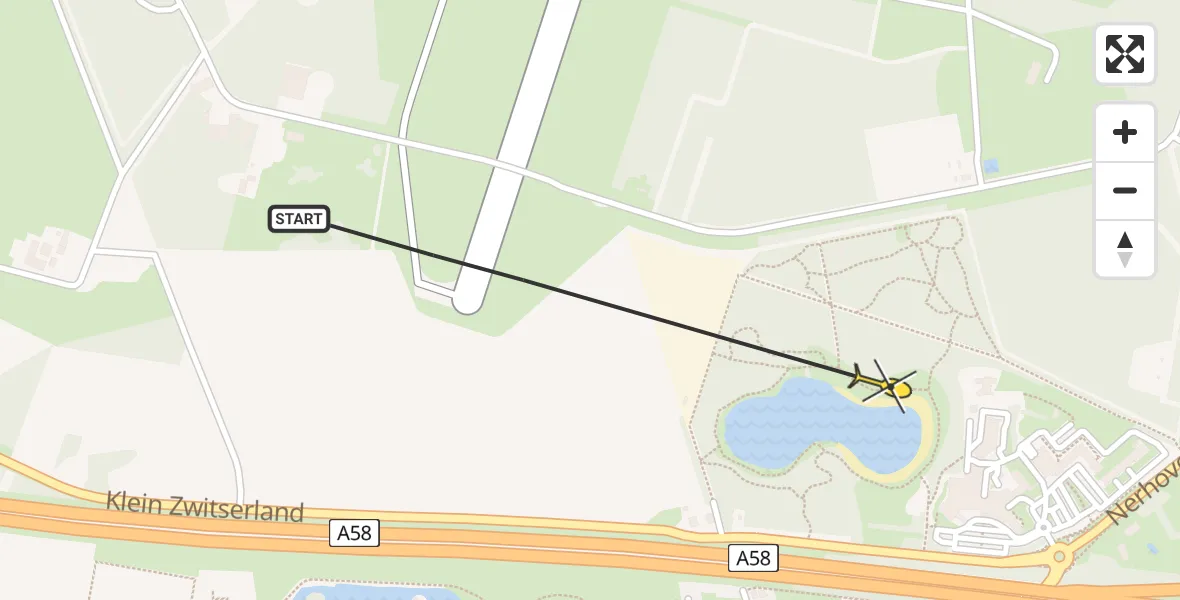 Routekaart van de vlucht: Politiehelikopter naar Gilze, Klein Zwitserland