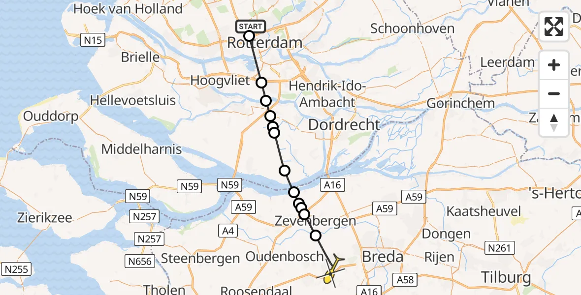 Routekaart van de vlucht: Lifeliner 2 naar Etten-Leur, Landzichtstraat