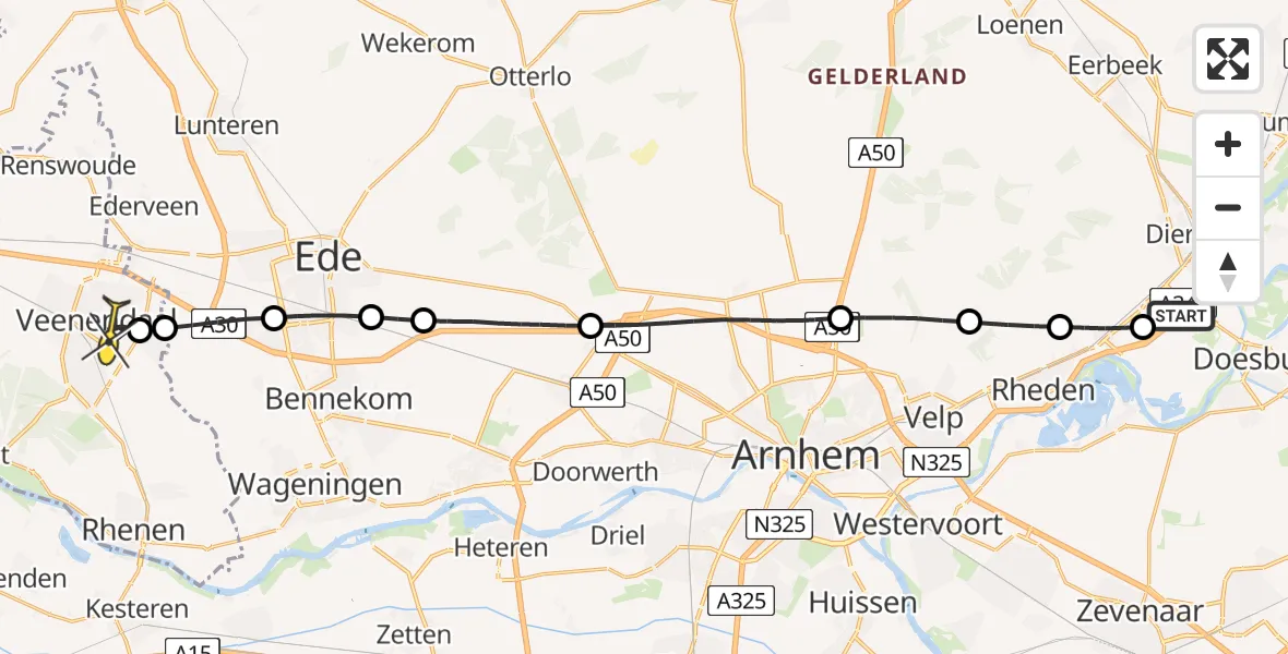 Routekaart van de vlucht: Lifeliner 3 naar Veenendaal, Middachterallee