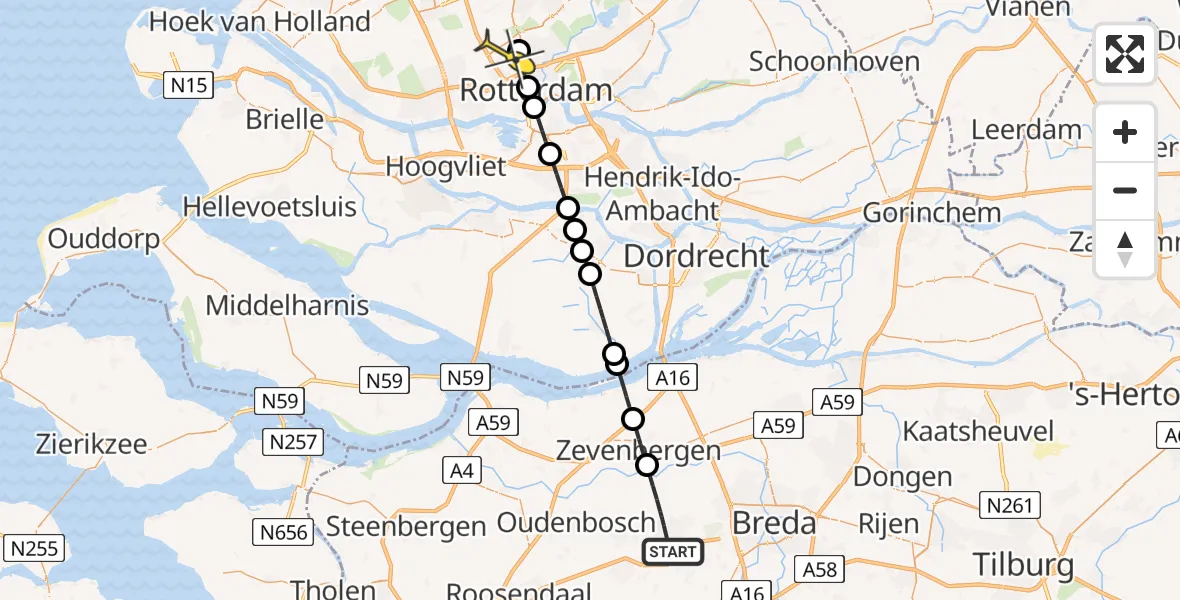 Routekaart van de vlucht: Lifeliner 2 naar Rotterdam The Hague Airport, Stationsstraat