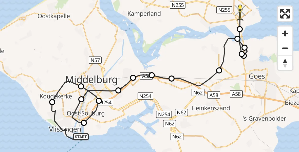 Routekaart van de vlucht: Politieheli naar Kats, Boulevard De Ruyter