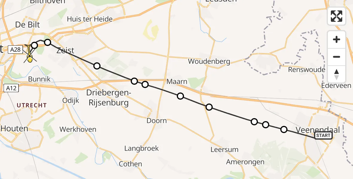 Routekaart van de vlucht: Lifeliner 3 naar Universitair Medisch Centrum Utrecht, Rembrandtlaan