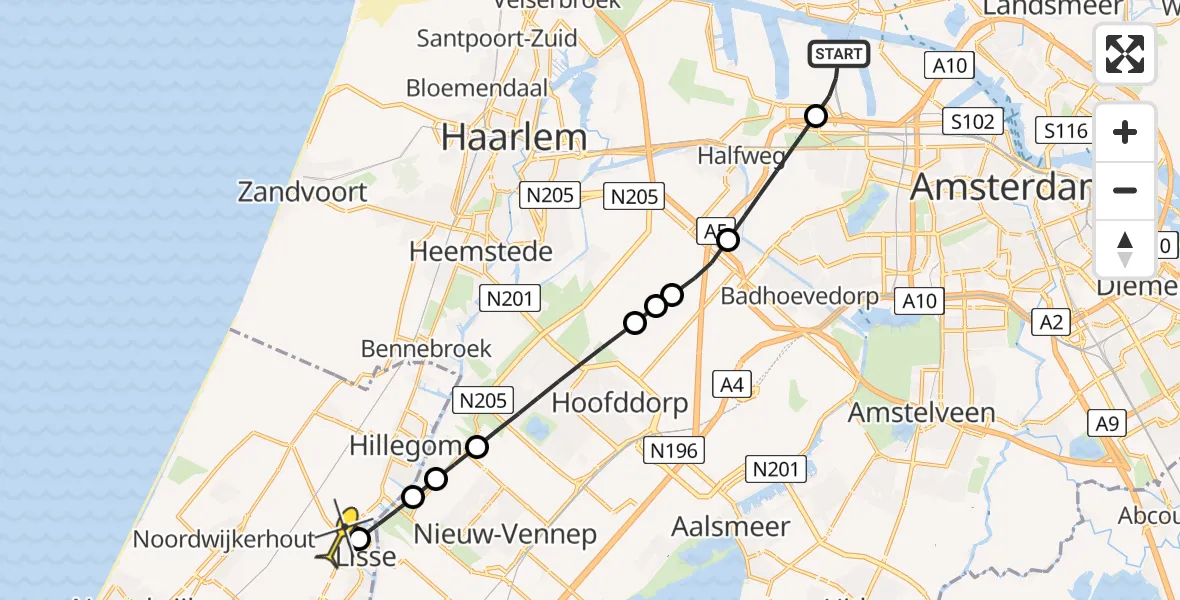 Routekaart van de vlucht: Lifeliner 1 naar Lisse, Hornweg