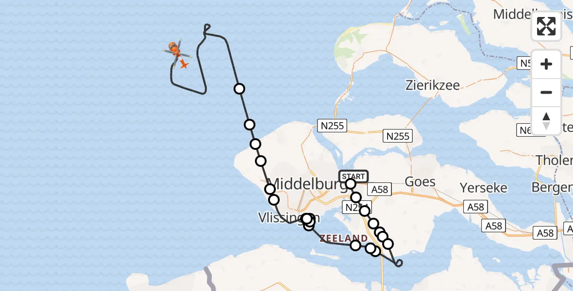 Vluchtroute Kustwachthelikopter Vliegveld Midden-Zeeland - , 27 juni 2024, 13:23