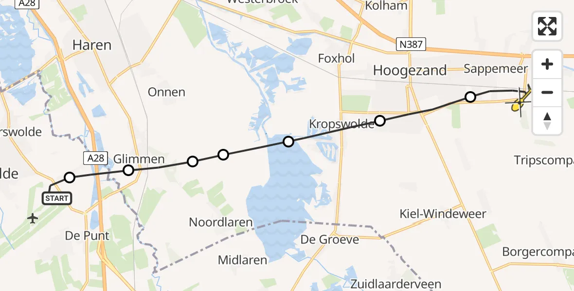 Routekaart van de vlucht: Lifeliner 4 naar Sappemeer, Oosterbroek