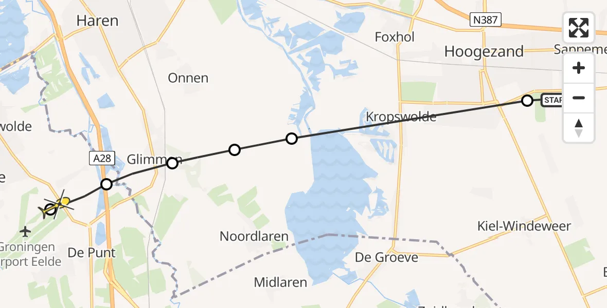 Routekaart van de vlucht: Lifeliner 4 naar Groningen Airport Eelde, Osdijk